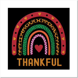 Thankful Boho Leopard Rainbow Heart Posters and Art